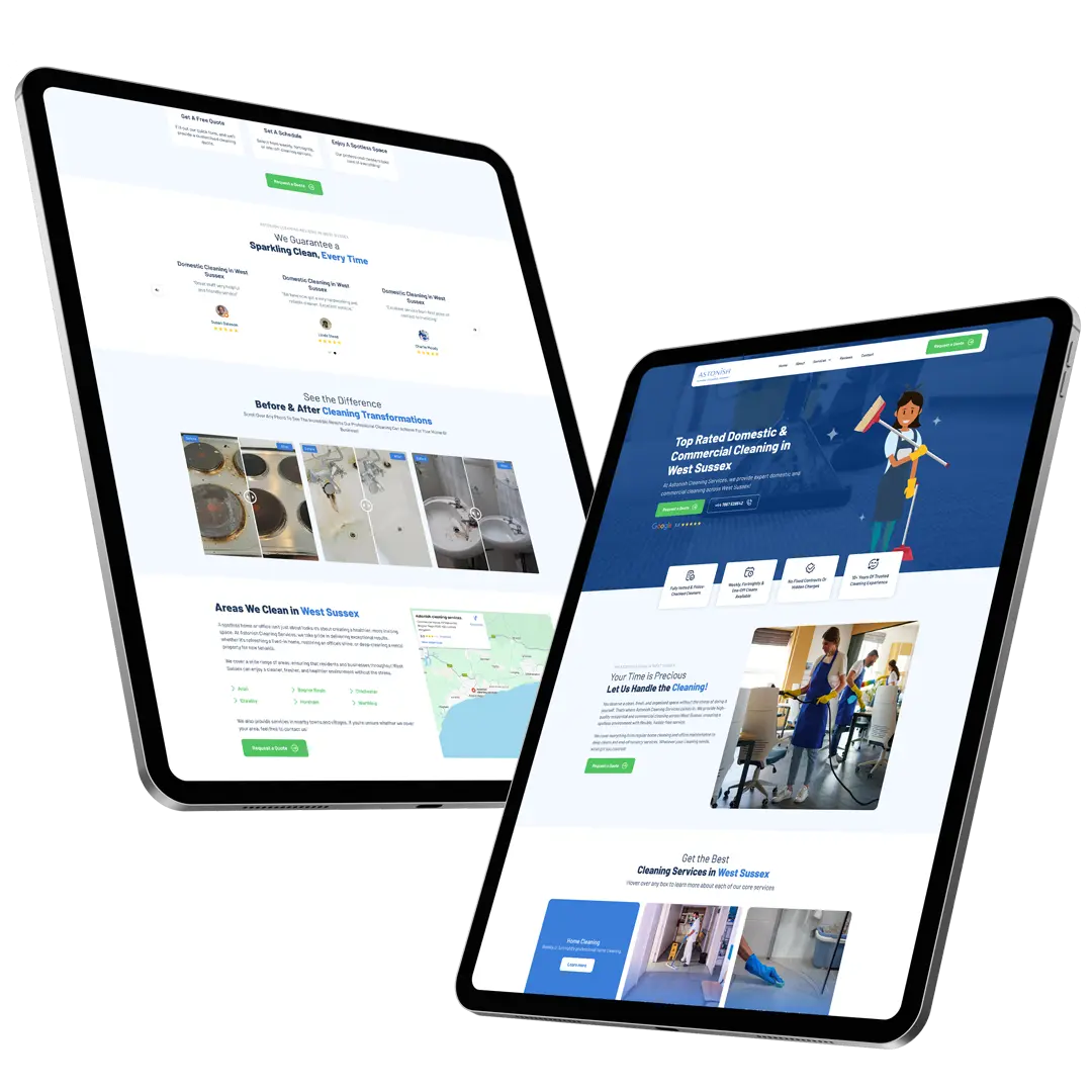 Tablet with cleaning company web design